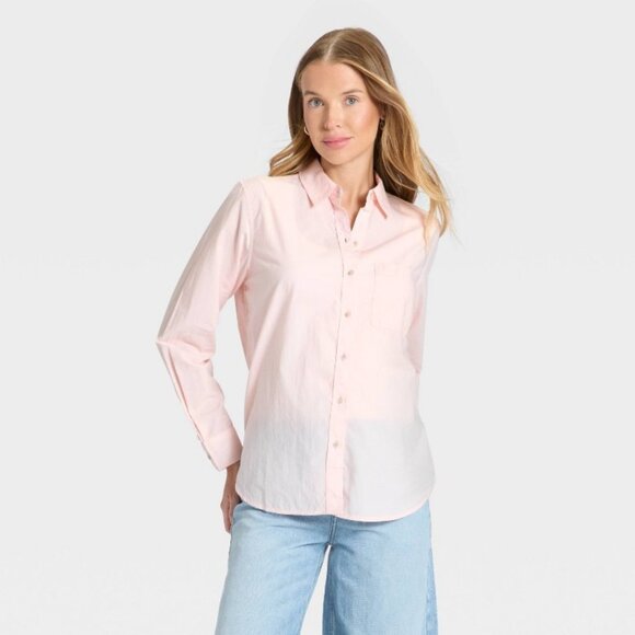 Women's XL Oversized Fit Pink Button Down Blouse - Picture 1 of 12